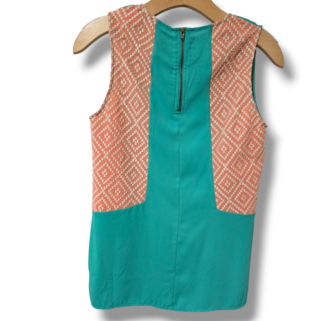THML Teal Sleeveless Top with Coral Patterned Side Panels – XS, gently used