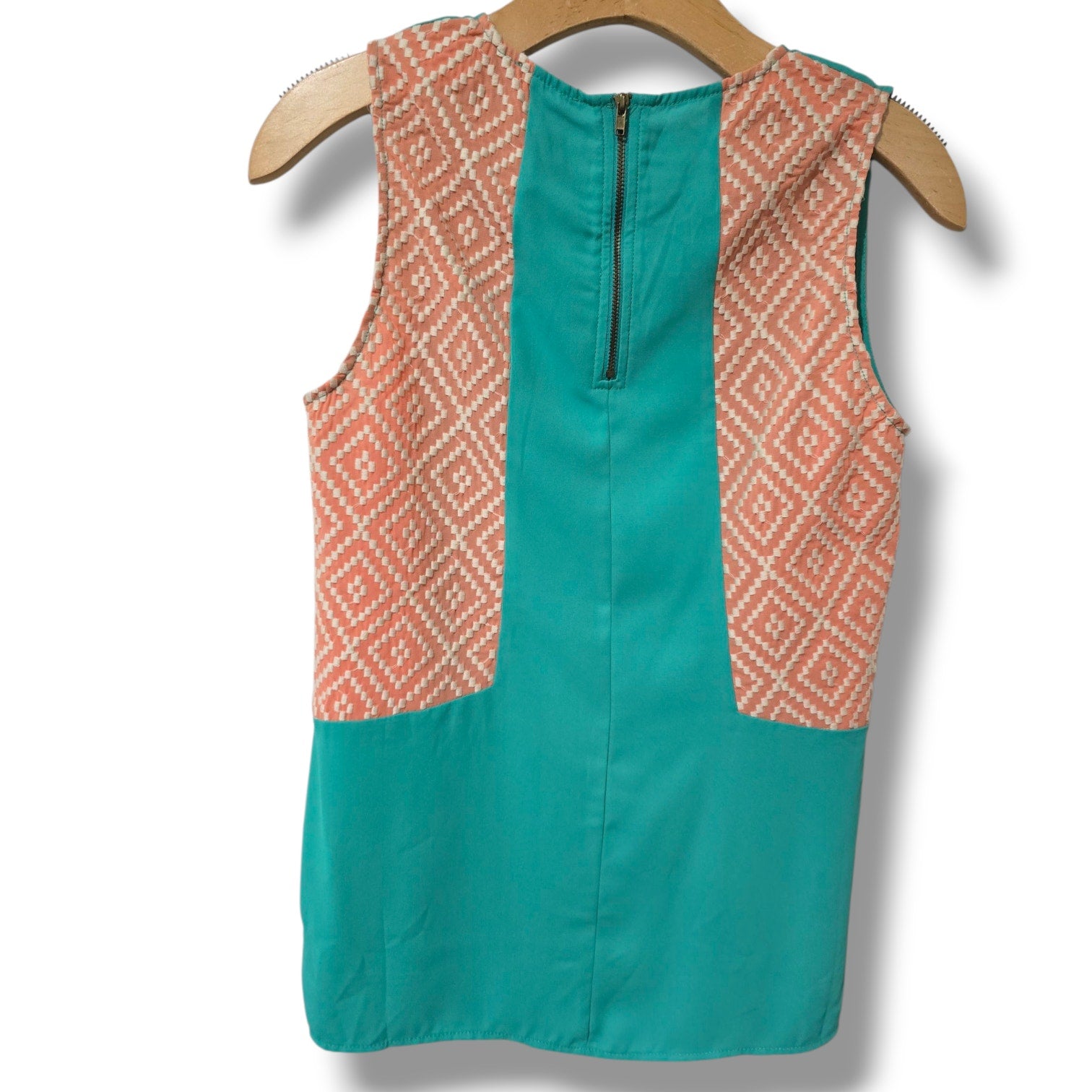 THML Teal Sleeveless Top with Coral Patterned Side Panels – XS, gently used