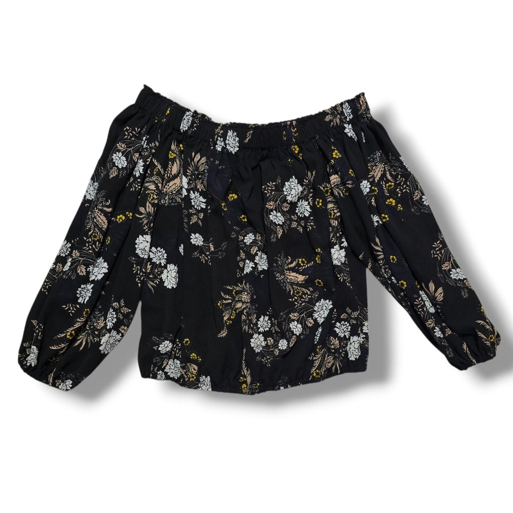 bebe women's Black Floral Off-the-Shoulder Blouse
