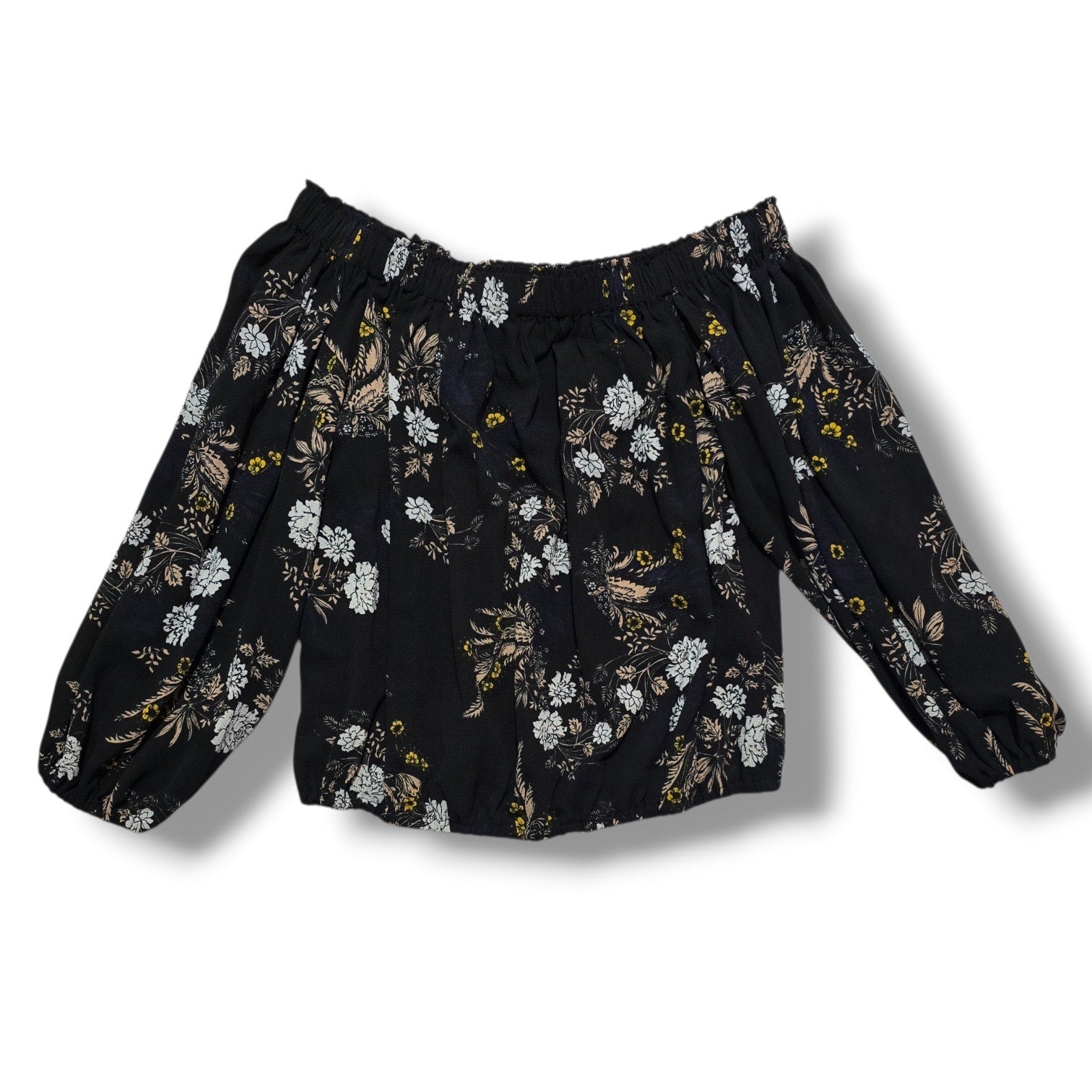 bebe women's Black Floral Off-the-Shoulder Blouse