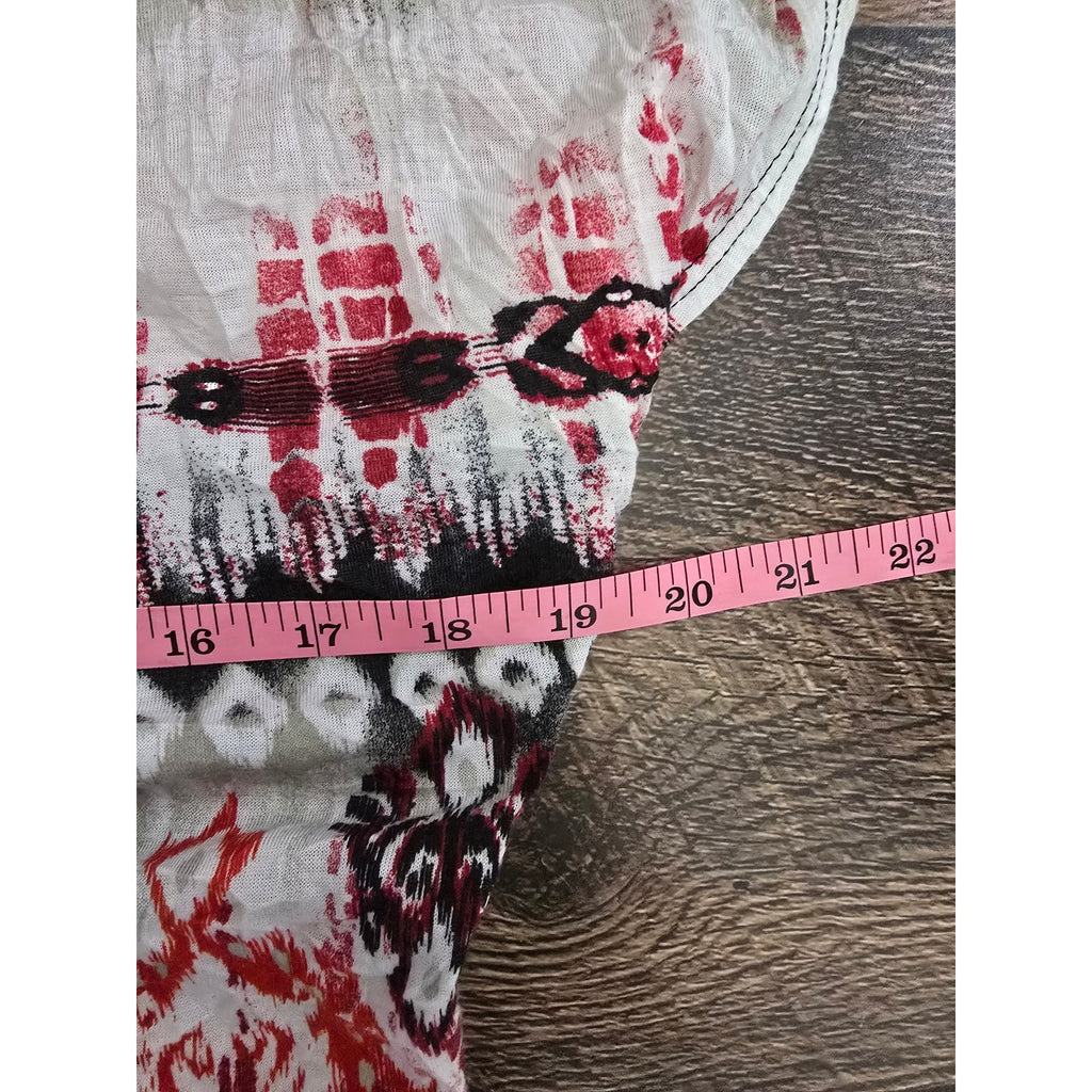 AB Studio Women's Size Medium Red Black Tribal Ikat Embellished Scoop Neck Top