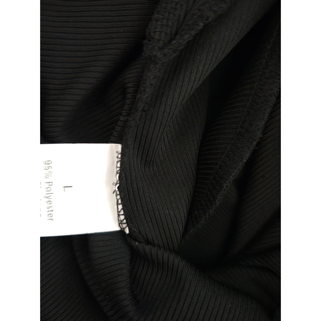 Women's Size Large Black Ribbed Knit Wide Leg Cami Jumpsuit