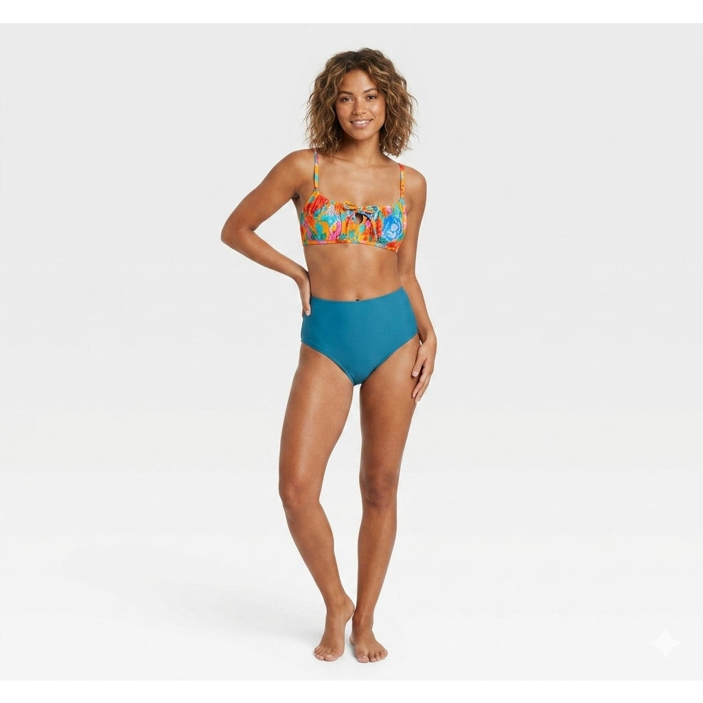Xhilaration Juniors Orange Floral Tie-Front Bralette Bikini Top – Size XS, New