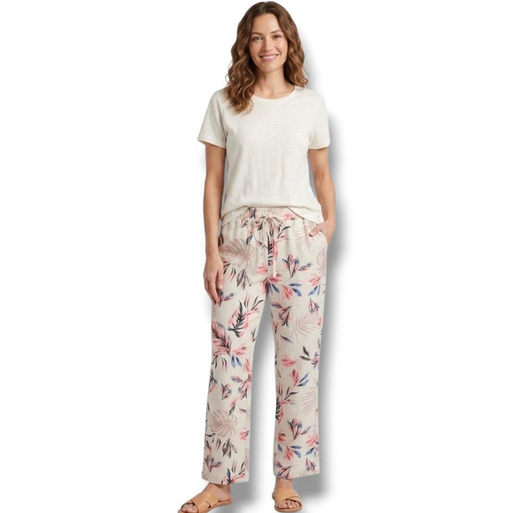 Briggs Women’s Multicolor Floral Wide Leg Pull-On Pants Small Rayon Linen Blend