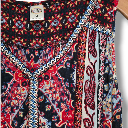 Bila women's Geometric Paisley Embroidered Split Neck Tank Top