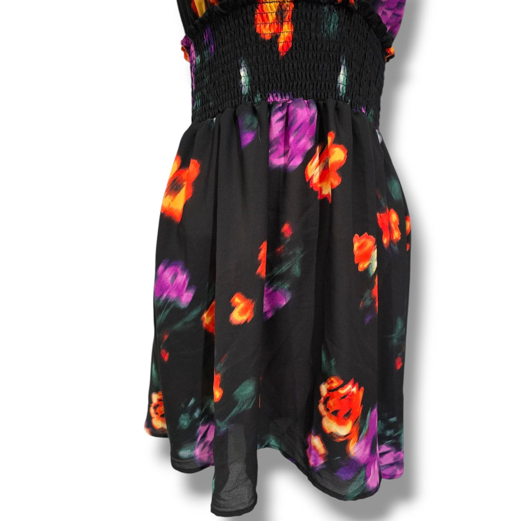 Madden NYC's Juniors black floral semi-sheer Halter Dress - xs