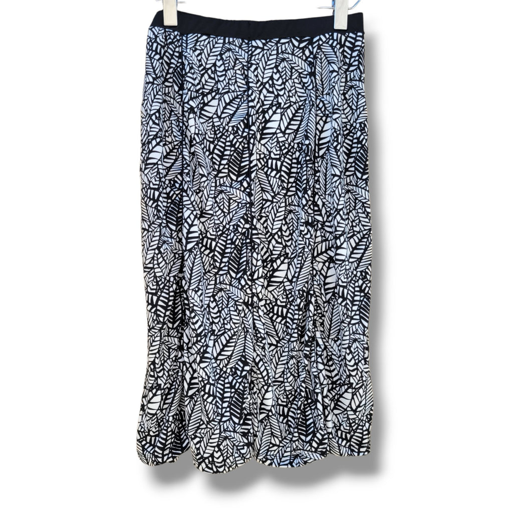 Robert Louis Women’s Black White Leaves Print Midi Skirt Size Large
