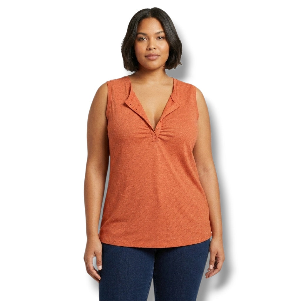 Torrid Size 2 Orange Burnt Rust Metallic Shimmer Henley Tank Top Plus