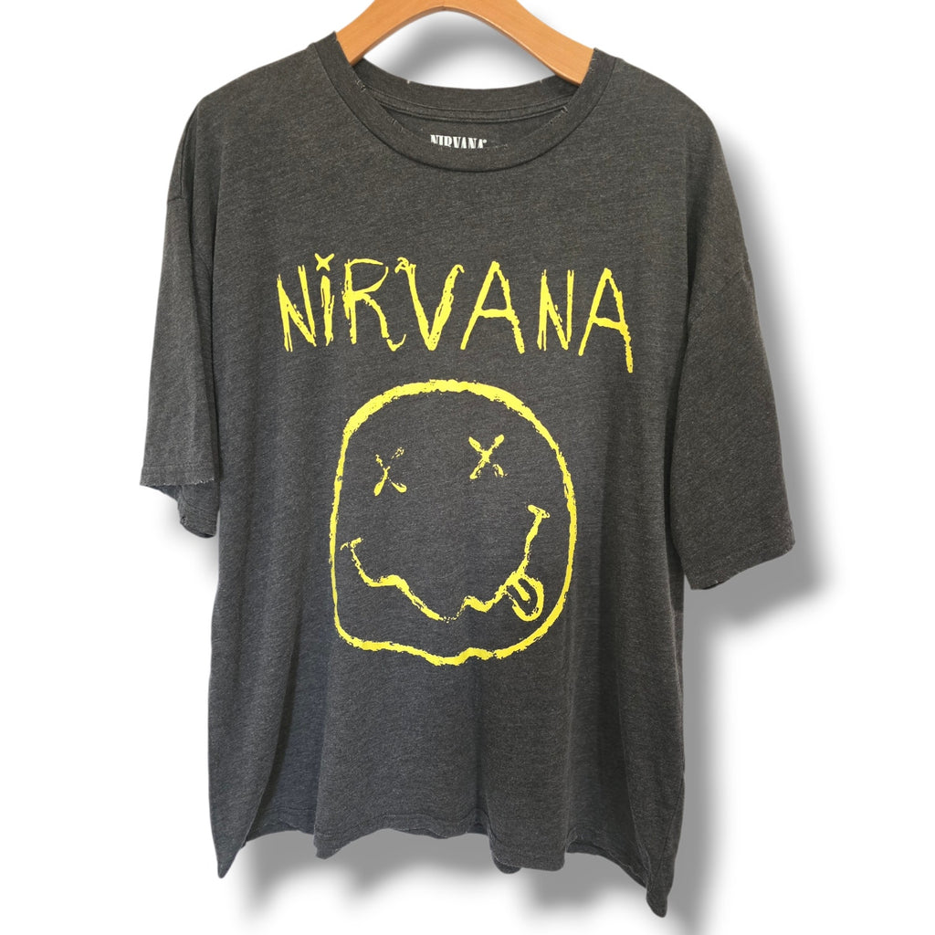 Nirvana "Live '93" Smiley Face Graphic Distressed T-Shirt