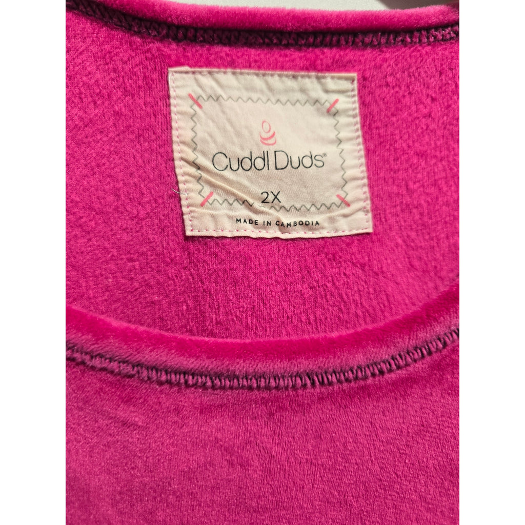 Cuddl Duds women's plus size Hot Pink Plush Fleece Plaid Trim Pajama Top