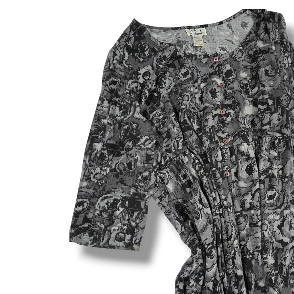 Anthony Richards 1X Black Floral Button Front Lounge Dress