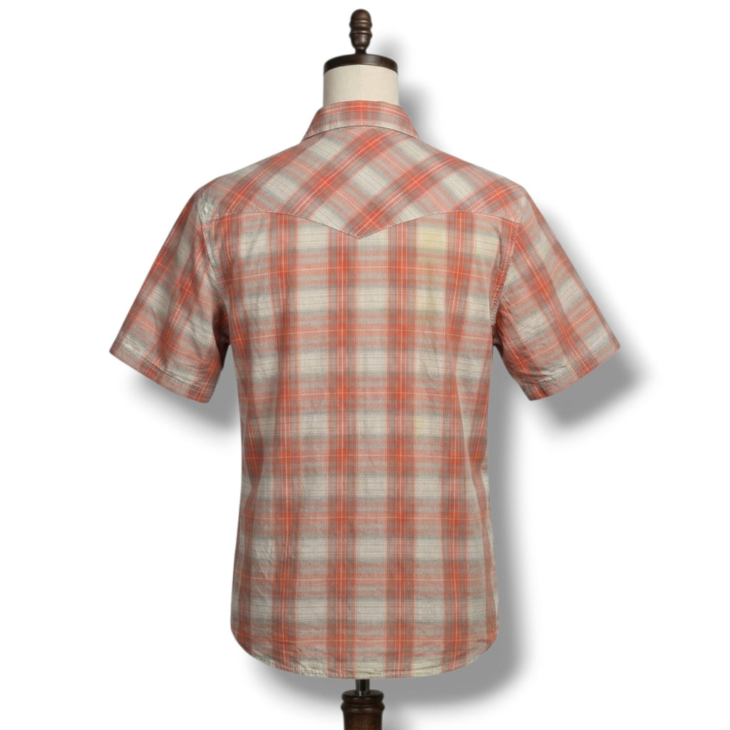 Roper Wear the West Mens Coral Plaid Paisley Trim Pearl Snap Western Shirt Large