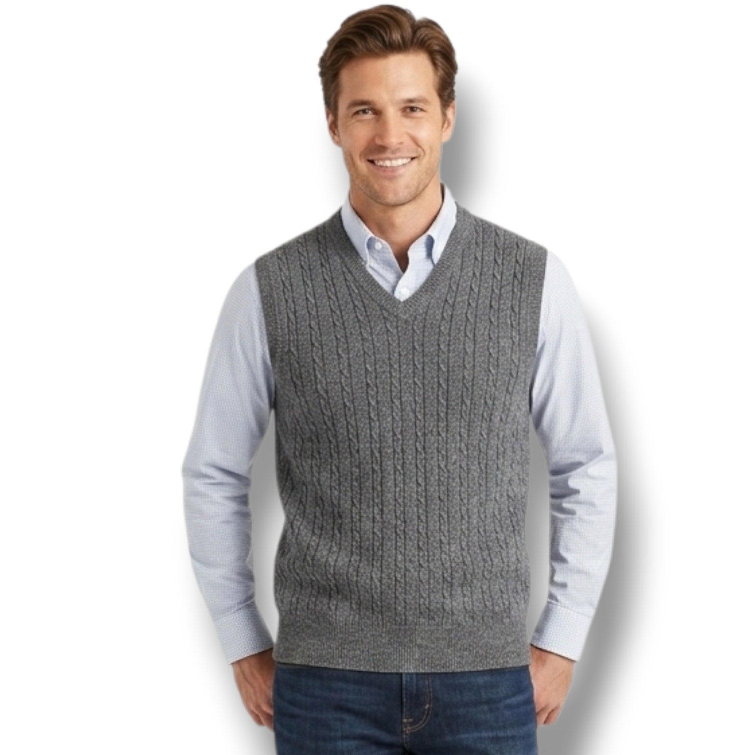 Dockers Men's Size M Charcoal Gray Heather Cable Knit V-Neck Sweater Vest