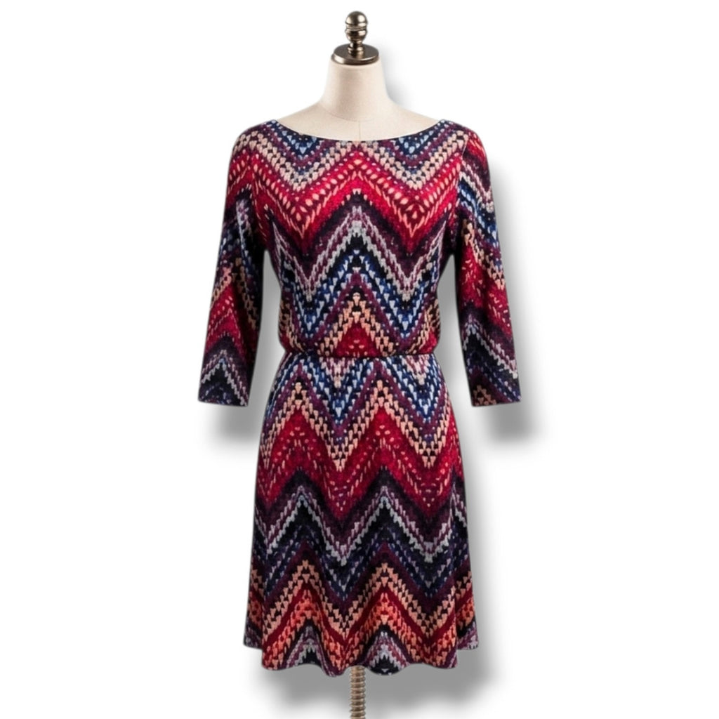 Lily Rose Women’s Multicolor Chevron A-Line Dress Long Sleeve - Size Large