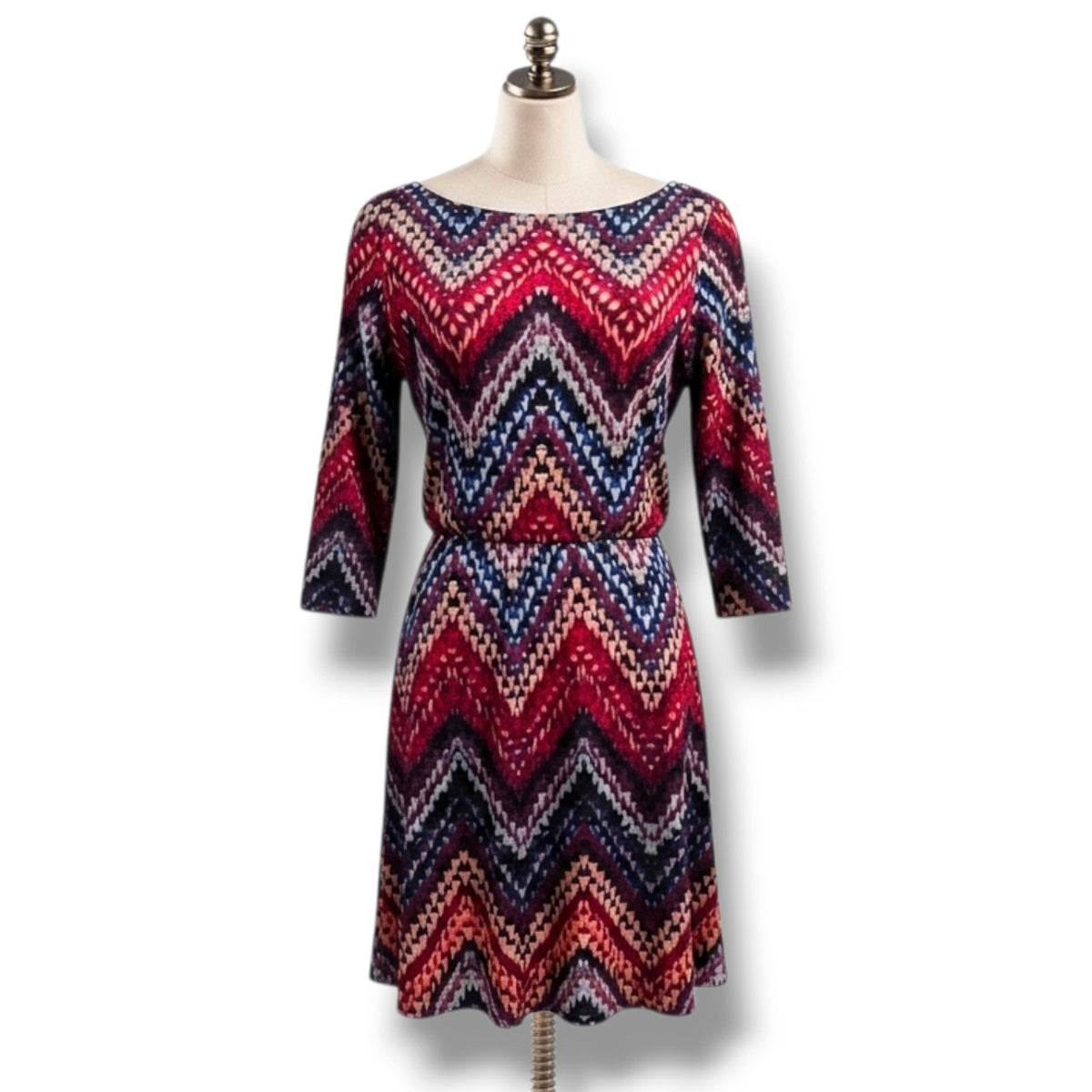 Lily Rose Women’s Multicolor Chevron A-Line Dress Long Sleeve - Size Large