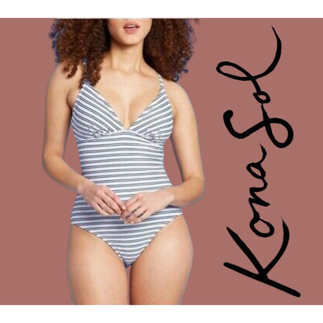 Kona Sol Women’s Striped One-Piece Swimsuit – Size Large (NWOT)