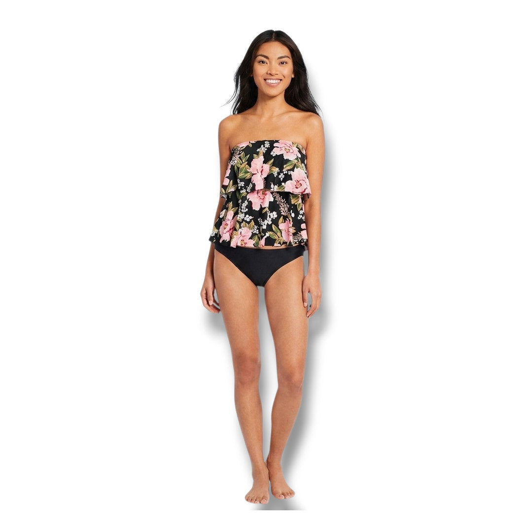 Kona Sol Women's black floral layered tankini - XS